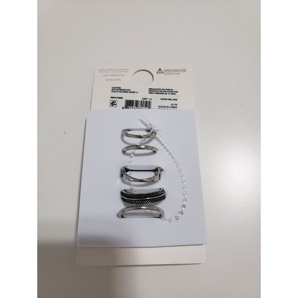 Jessica Simpson Faux Silver Tone  Turquoise Stone Ring Set  Set of 5 - Picture 4 of 7